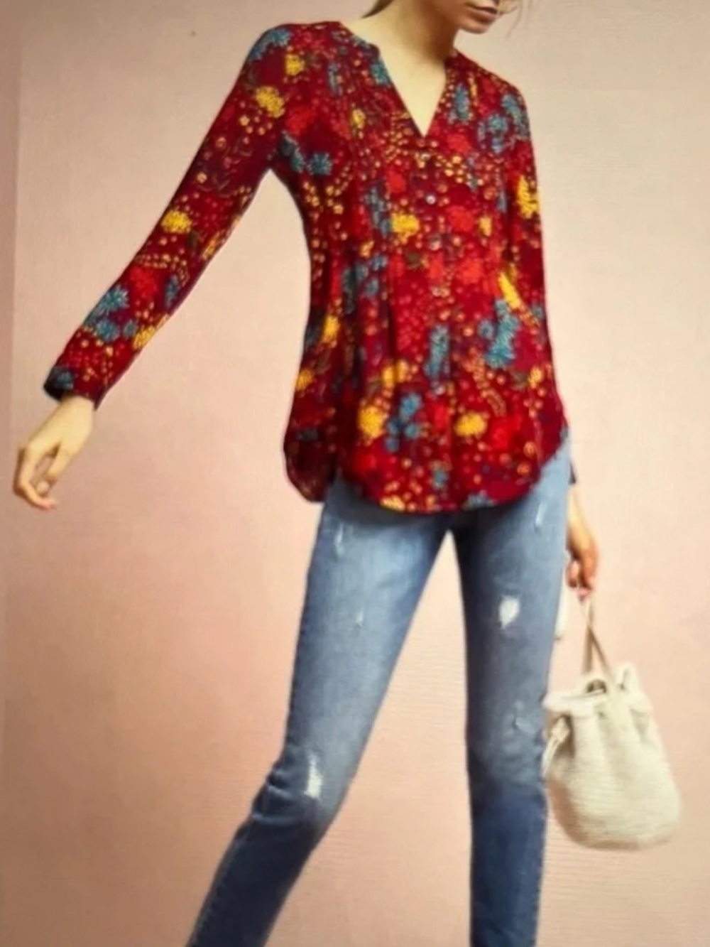 Maeve Anthropologie Floral Tunic Blouse XS NWT Wine Red Viscose